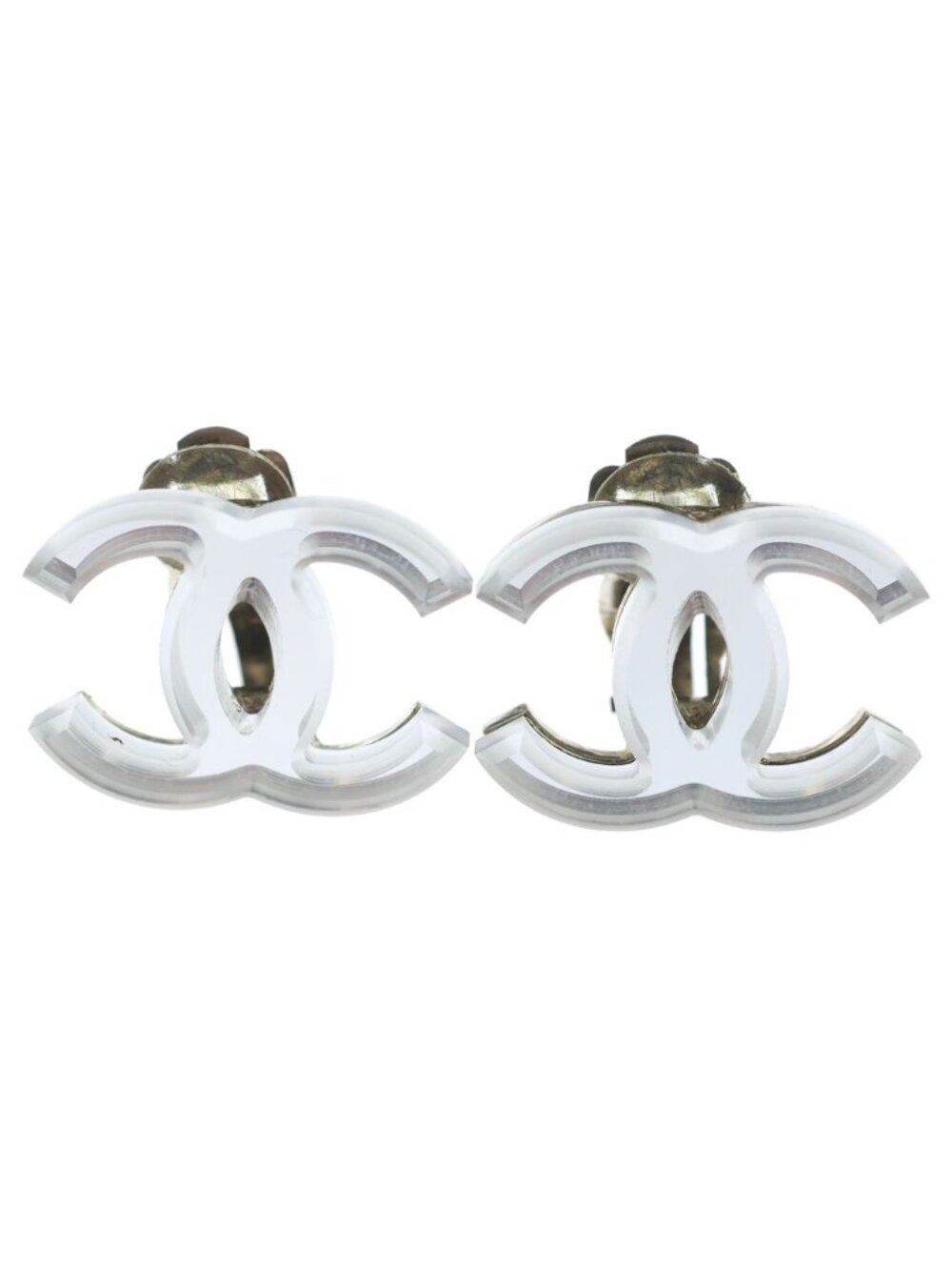 Chanel CC Logo Mirror Earrings Silver Clear 03C